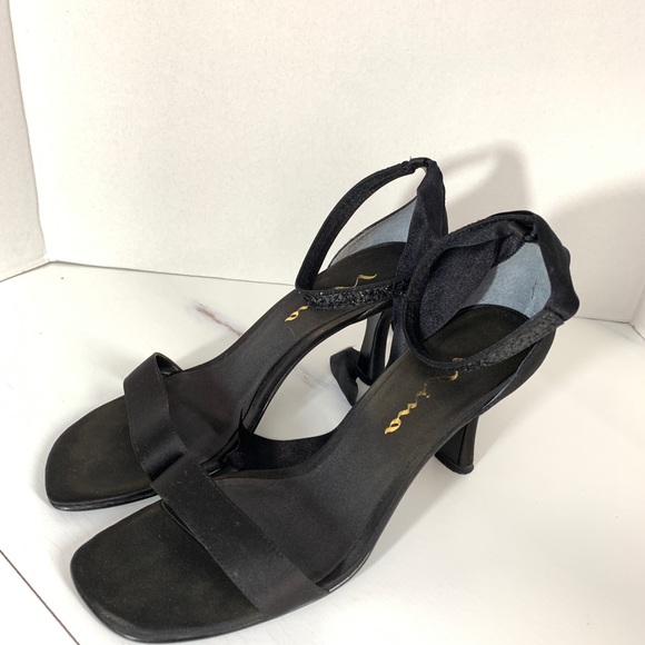 Nina Black Satin Open Toe Ankle Tie SZ 8 - Picture 3 of 8